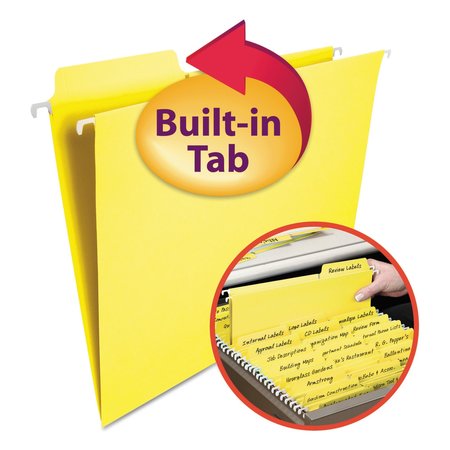 SMEAD Hanging File Folder, FasTab, Yellow, PK20 64097